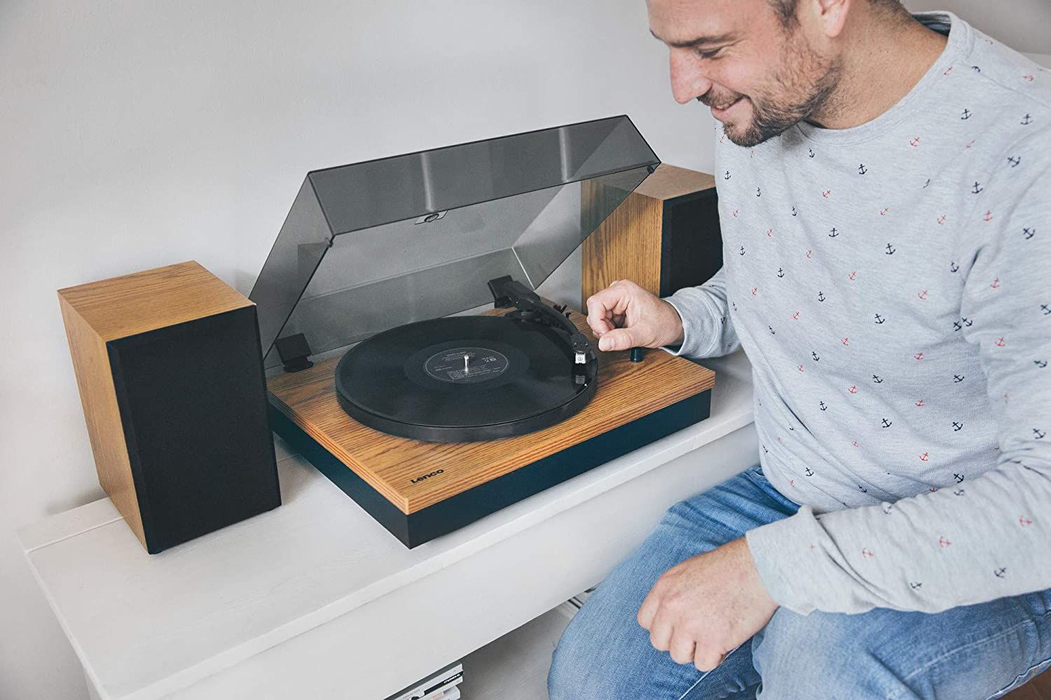 Lenco LS-300 Vinyl Turntable with Bluetooth and 2 10W RMS Wood Speakers - Black