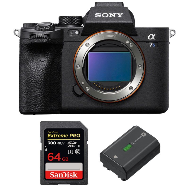 Sony Alpha a7S III nu + carte mémoire SanDisk 64 Go Extreme PRO UHS-II SDXC 300 Mo/s + batterie Sony NP-FZ100, garantie 2 ans