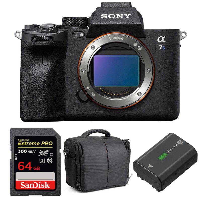 Sony Alpha a7S III nu + carte SanDisk 64 Go Extreme PRO UHS-II SDXC 300 Mo/s + batterie Sony NP-FZ100 + étui + garantie 2 ans