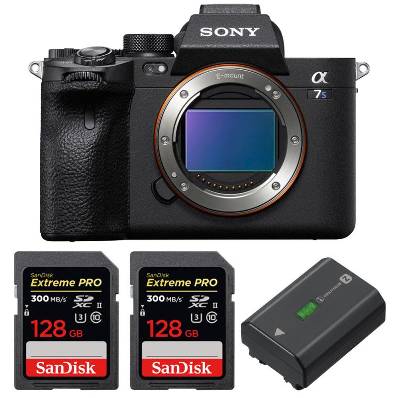 Sony Alfa a7S III Cuerpo + 2 Tarjetas SanDisk 128GB Extreme PRO UHS-II SDXC (300 MB/s) + 1 Batería Sony NP-FZ100, Garantía de 2 Años