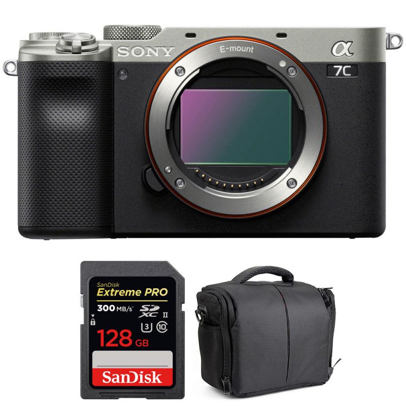 Sony Alpha a7C Nu Plata + tarjeta SanDisk 128GB Extreme PRO UHS-II SDXC 300 MB/s + bolsa de garantía de 2 años