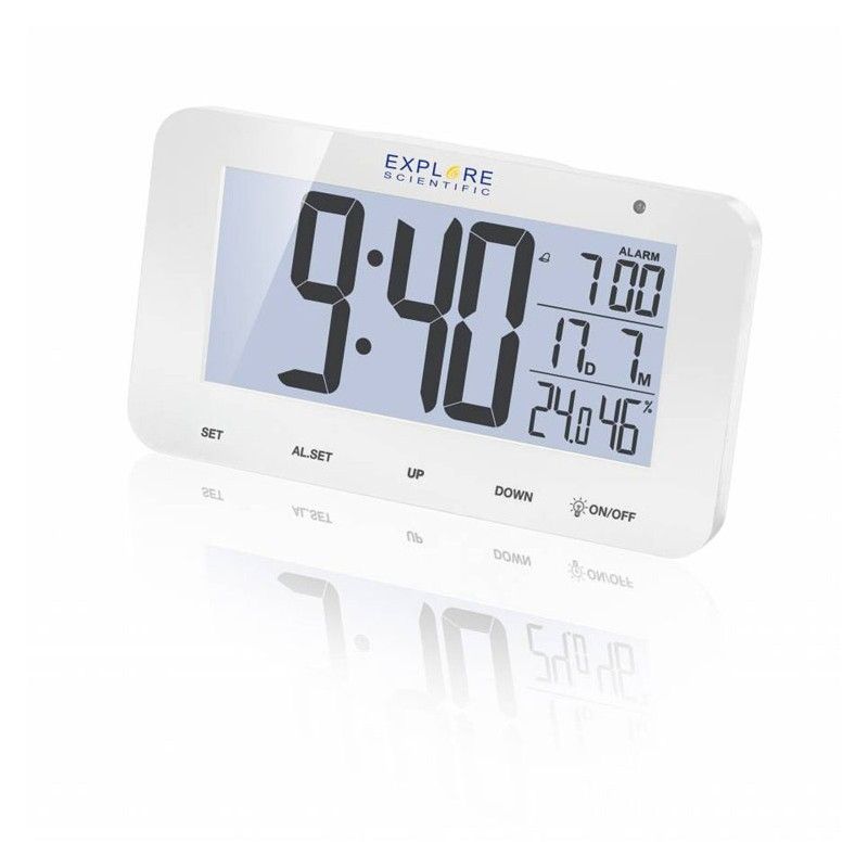 Reloj alarma proyector controlado por radio de Bresser blanco con temperatura