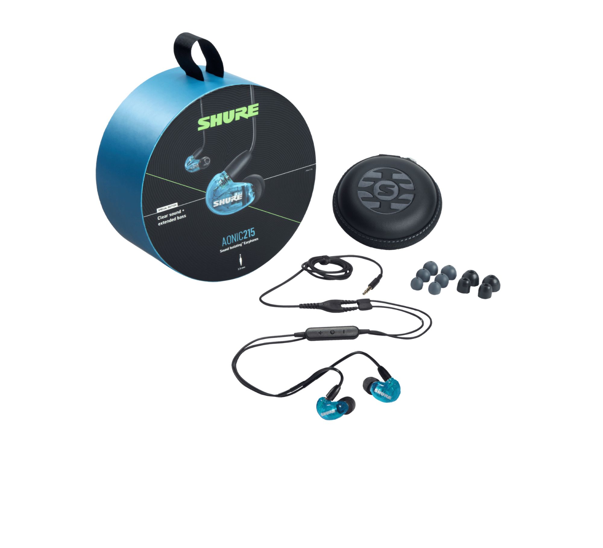Shure AONIC 215 Sound Isolating Earphones + UNI-EFS, Blue (Size: Medium)