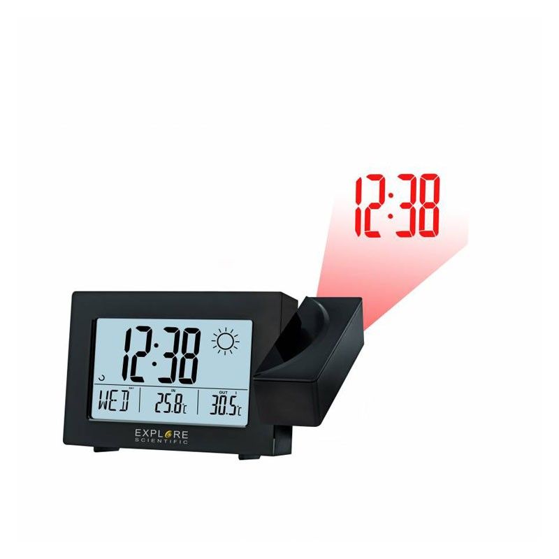 Reloj de alarma controlado por radio Bresser Explore Científico con proyección y pronóstico del tiempo