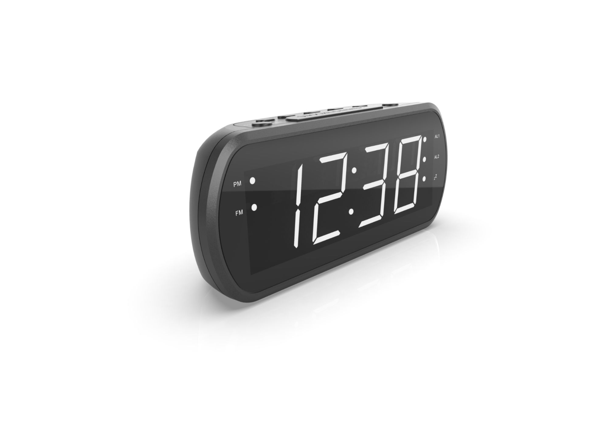 WE Grand Display LED Radio Alarm Clock, Dual Alarm, Red LED, 1 USB Port for Charging - Black