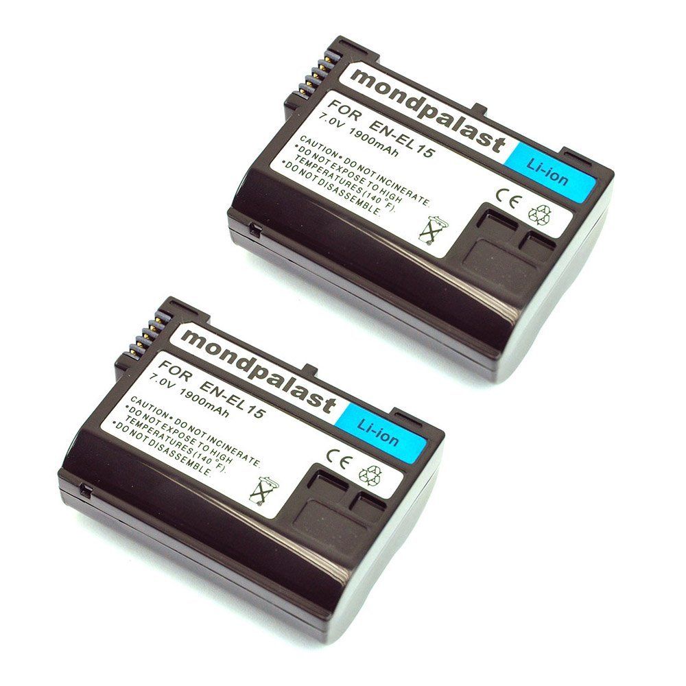 Batterie de rechange Mondpalast ENEL15 1900 mAh (lot de 2) pour Nikon D750, D810, D610 et Nikon 1 V1