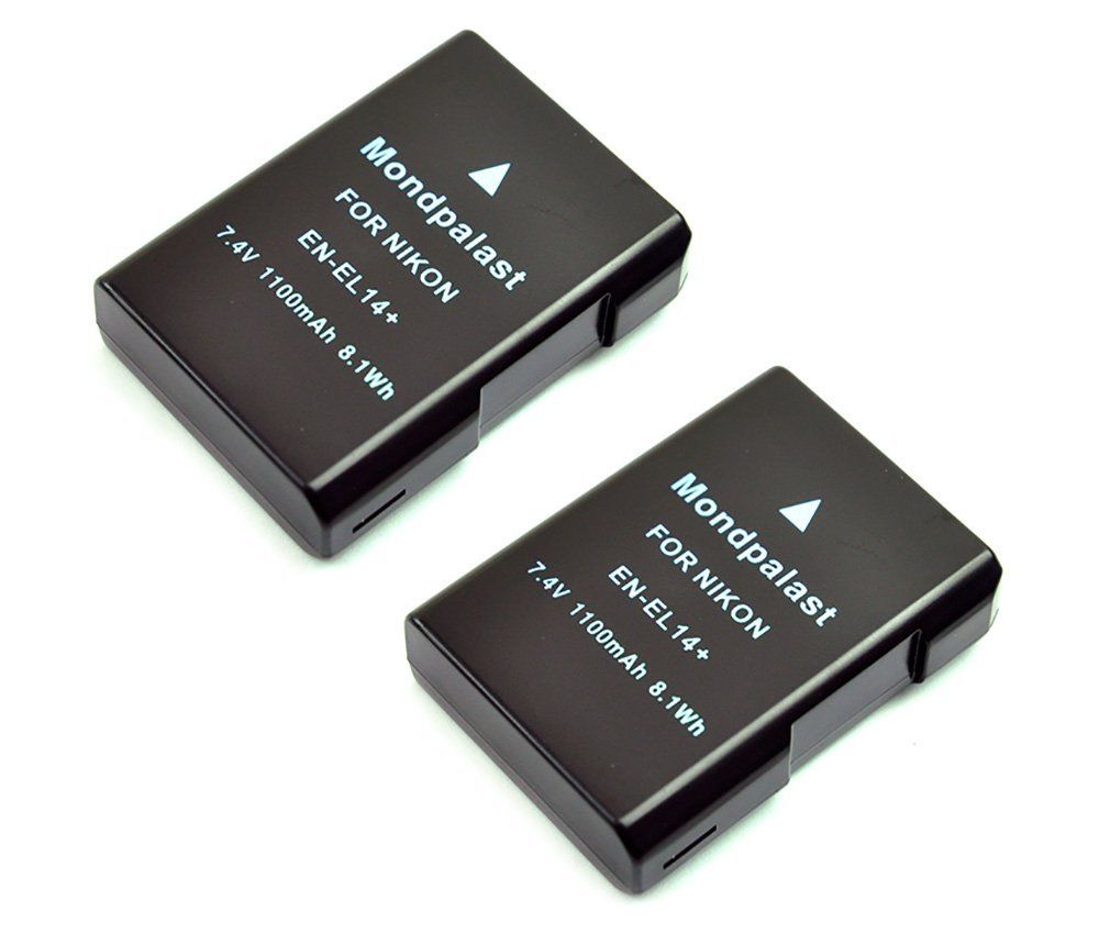 Mondpalast 2x EN-EL14 Replacement Battery 1100mAh with Protection for Nikon P7700, D5500, D5300, D3300, DF