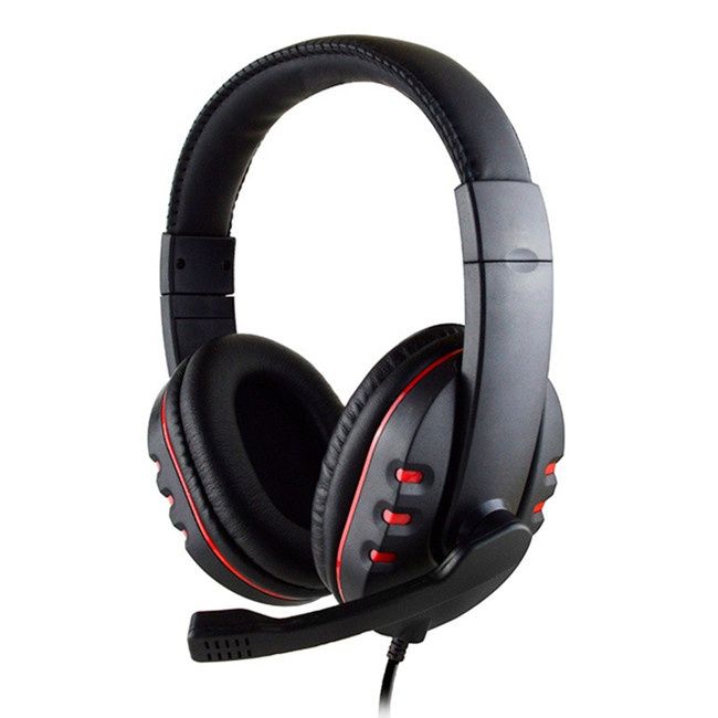 Heden Wired Headset with USB Connector, Integrated Pivoting Microphone Remote, Adjustable Strap (Black-Red)