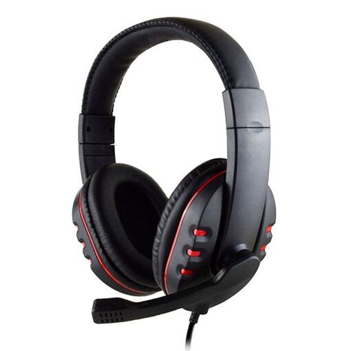 Heden Wired Headset with USB Connector, Integrated Pivoting Microphone Remote, Adjustable Strap (Black-Red)