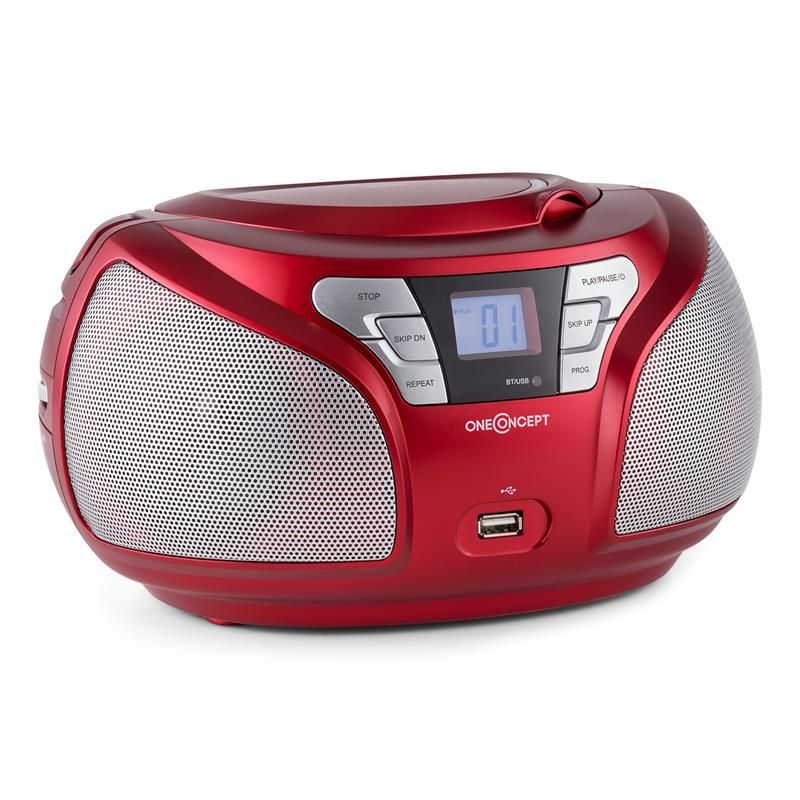 OneConcept Groovie RD WH Bluetooth Boombox with CD, AUX and MP3 - White