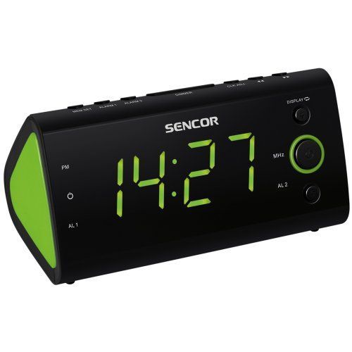 Sencor 170 GN FM Radio Alarm Clock with PLL Tuner and LED Display, Green