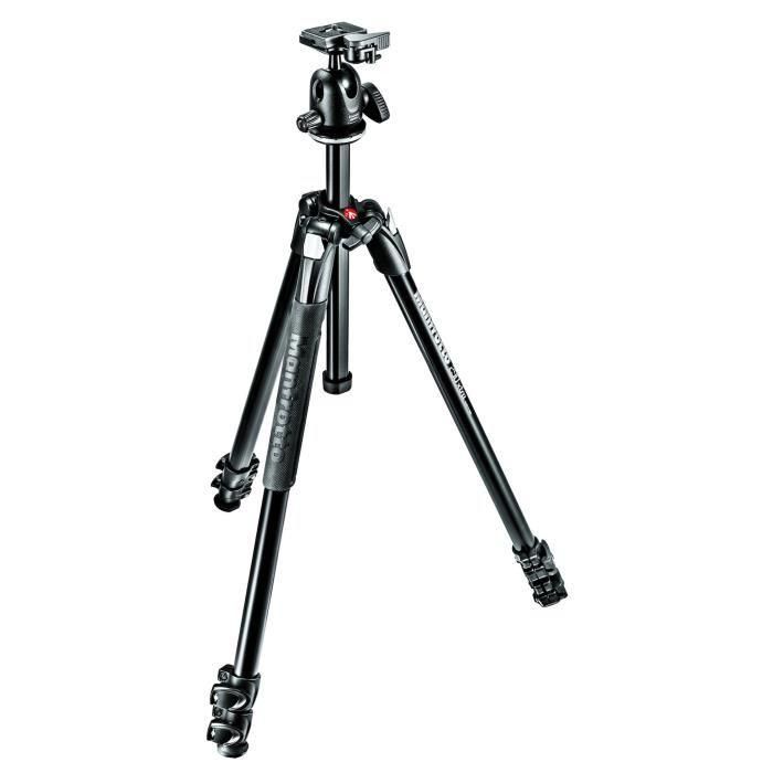Manfrotto 290 Xtra Tripod Kit, 3-Section Aluminum + Ball Head, Black