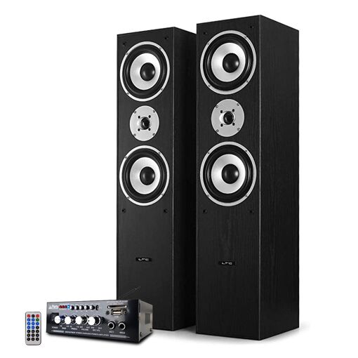 Altavoces LTC L766-BK Negro Acústicos Hi-Fi/Cine en Casa 2x500W + Amplificador Estéreo - USB/Bluetooth/SD/Radio FM