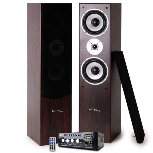 LTC Audio L766-WA Oak/Walnut Acoustic Speakers - 2x500W Stereo Amplifier, Bluetooth, USB, SD, FM Radio