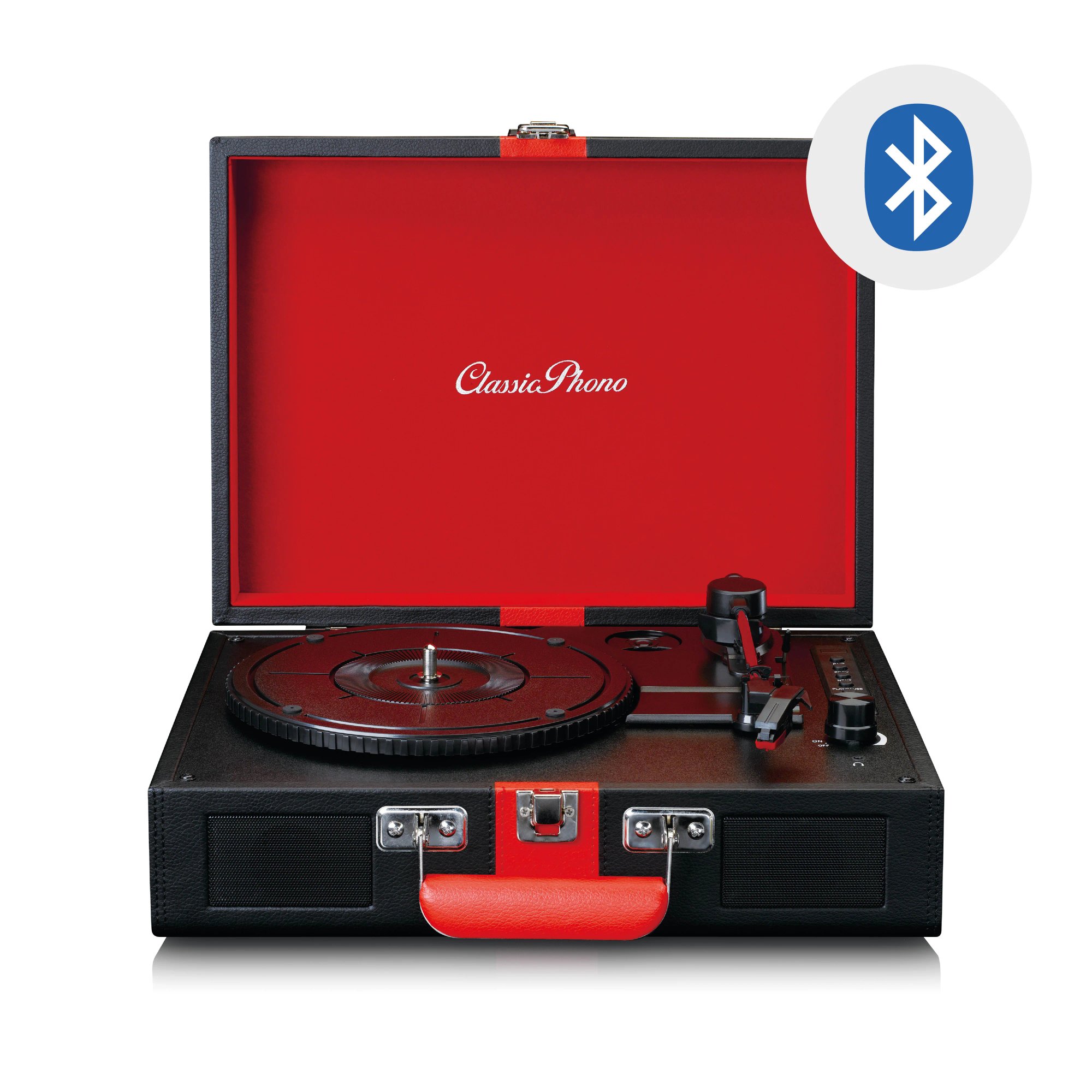 Lenco Classic Phono TT-110BKRD - Reloj de vinilo con altavoces integrados Bluetooth - Negro/Rojo