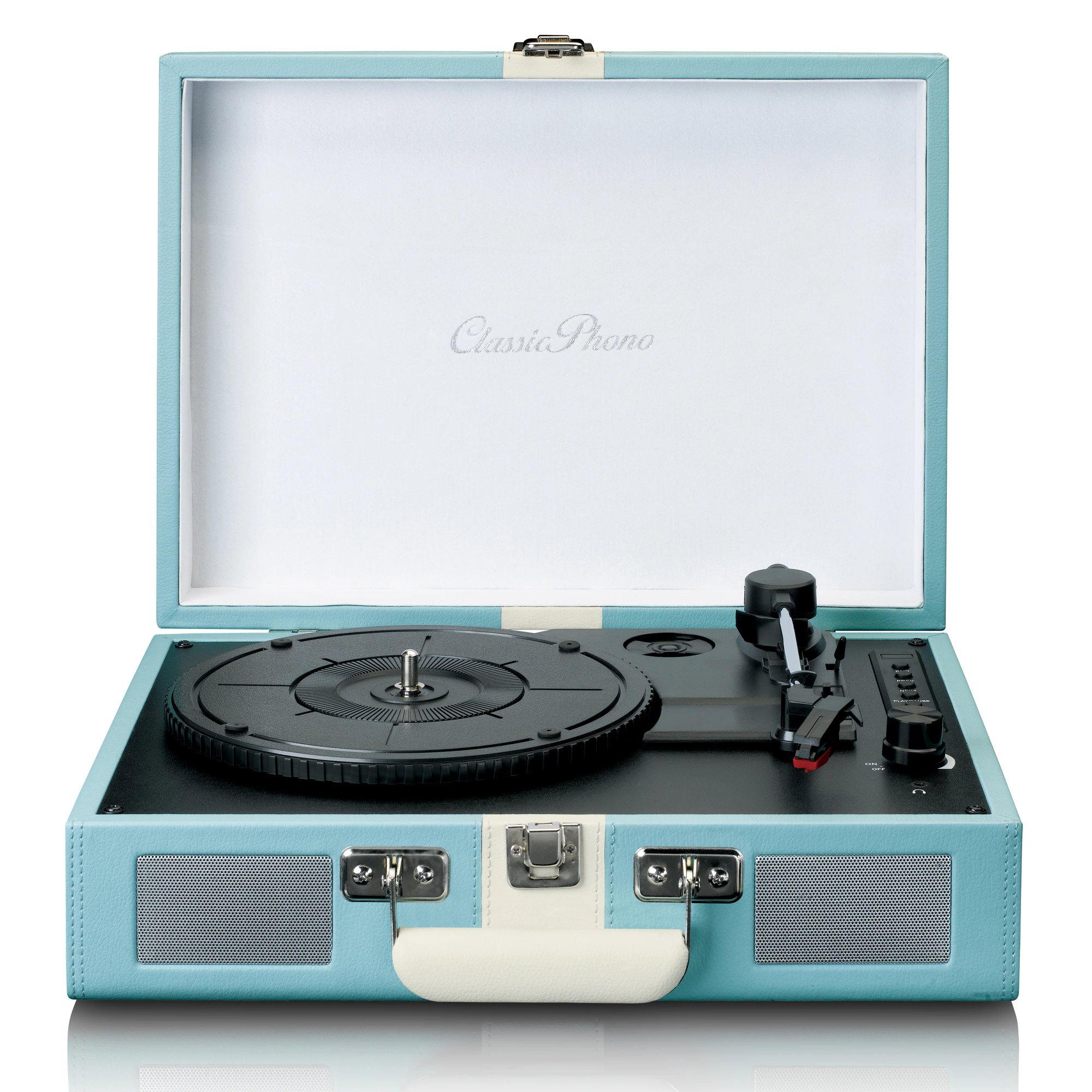 Turntable de vinilo clásico Lenco Phono TT-110BUWH Bluetooth - Azul Blanco - Normativa Europea / Tipo C (CEE 7/16)