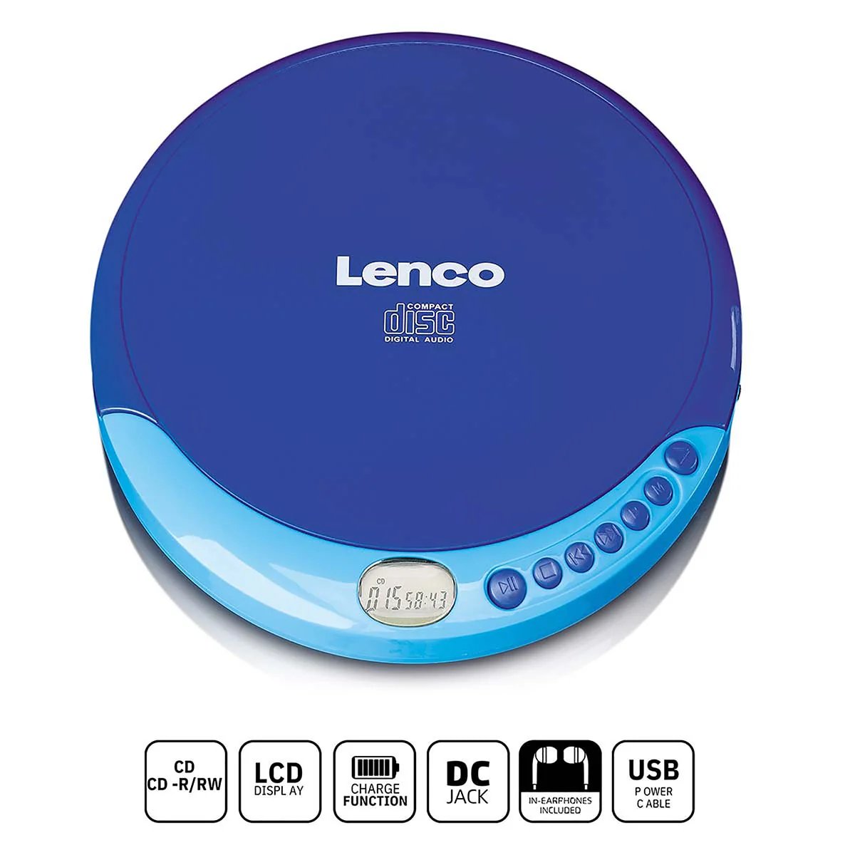 Lenco CD-011 - Portable CD Player with Rechargeable Function - Blue