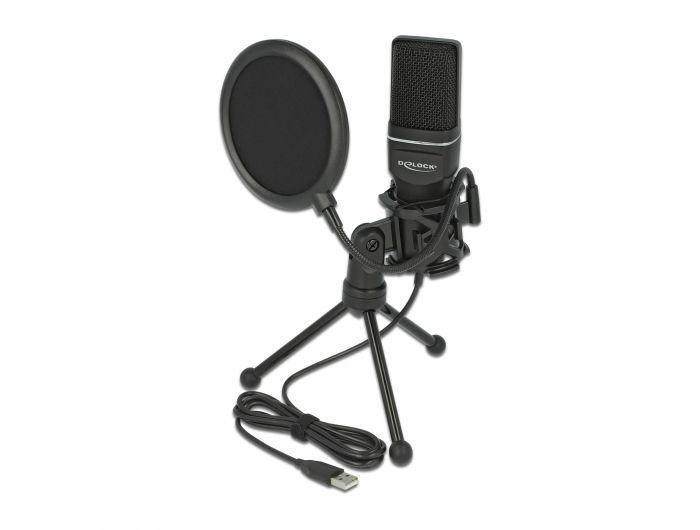 Conjunto de micrófono condensador DeLOCK - Para podcasting, juegos y canto