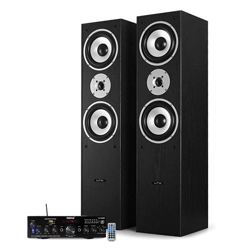 Altavoces de columna LTC L766-BK Negro 1000W + Amplificador estereofónico con pantalla LCD - USB MP3 SD Bluetooth Radio FM