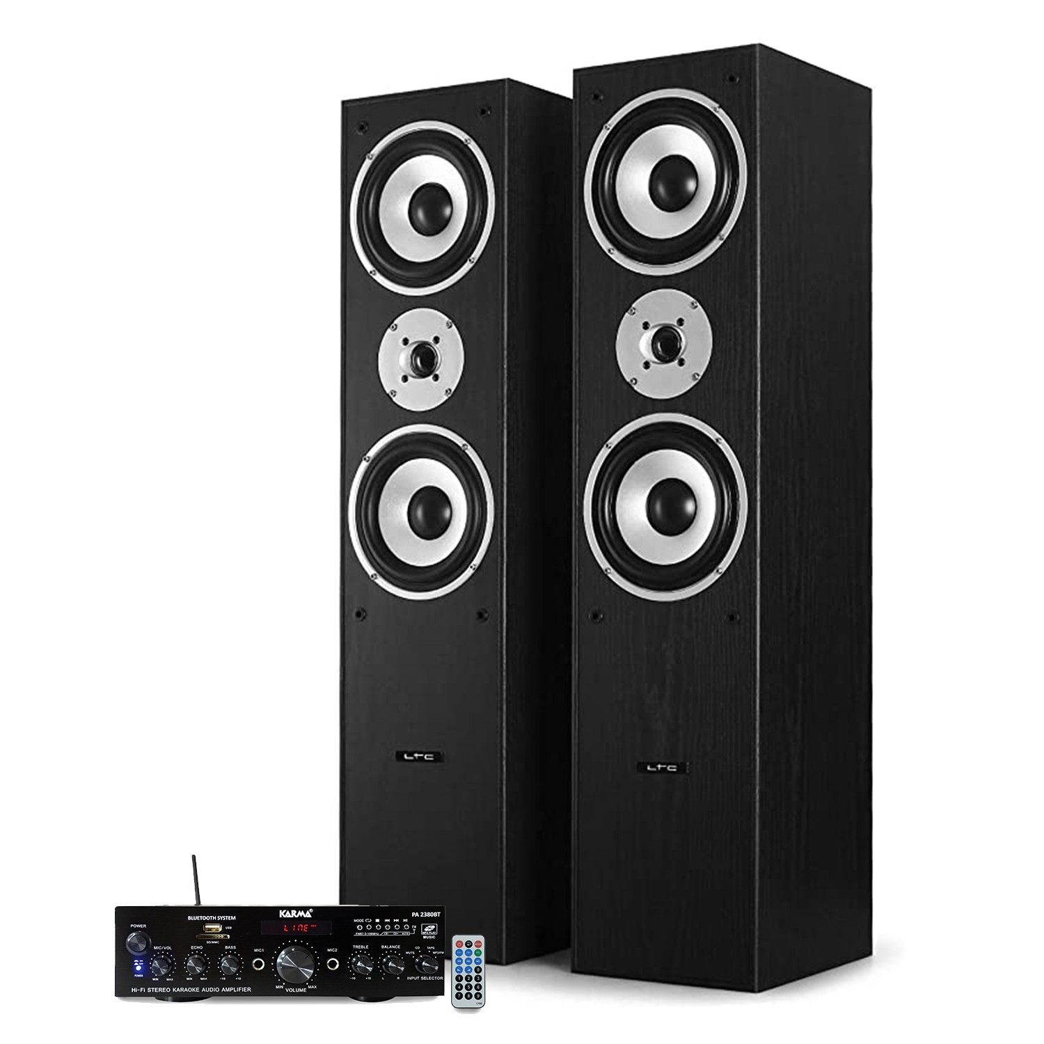 Haut-parleurs colonne LTC L766-BK Noir 1000W + Amplificateur stéréo avec écran LCD - USB MP3 SD Bluetooth Radio FM