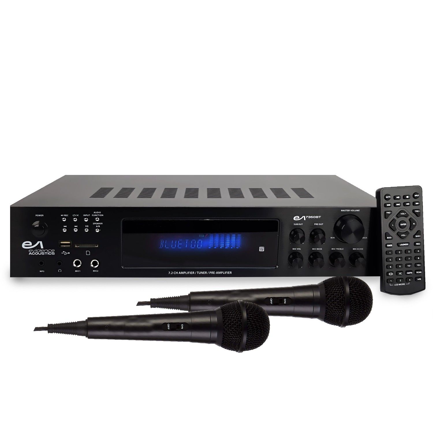 Evidence Acoustics EA-7360-BT Hi-Fi Amplifier - Karaoke 5.2 / USB SD BT FM / 2 Microphones - 4x75W + 3x20W