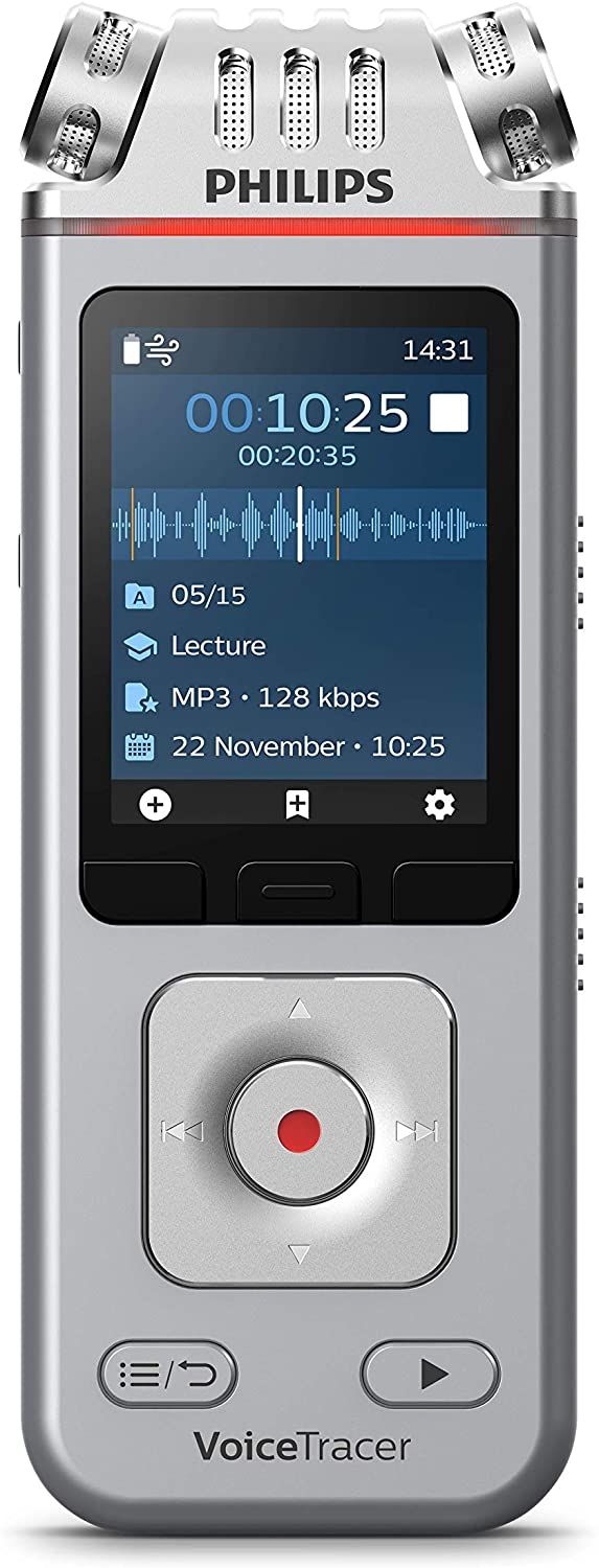 Philips Digital Dictaphone for Recording Courses, Conferences, Interviews, Notes or Conversations - Grey