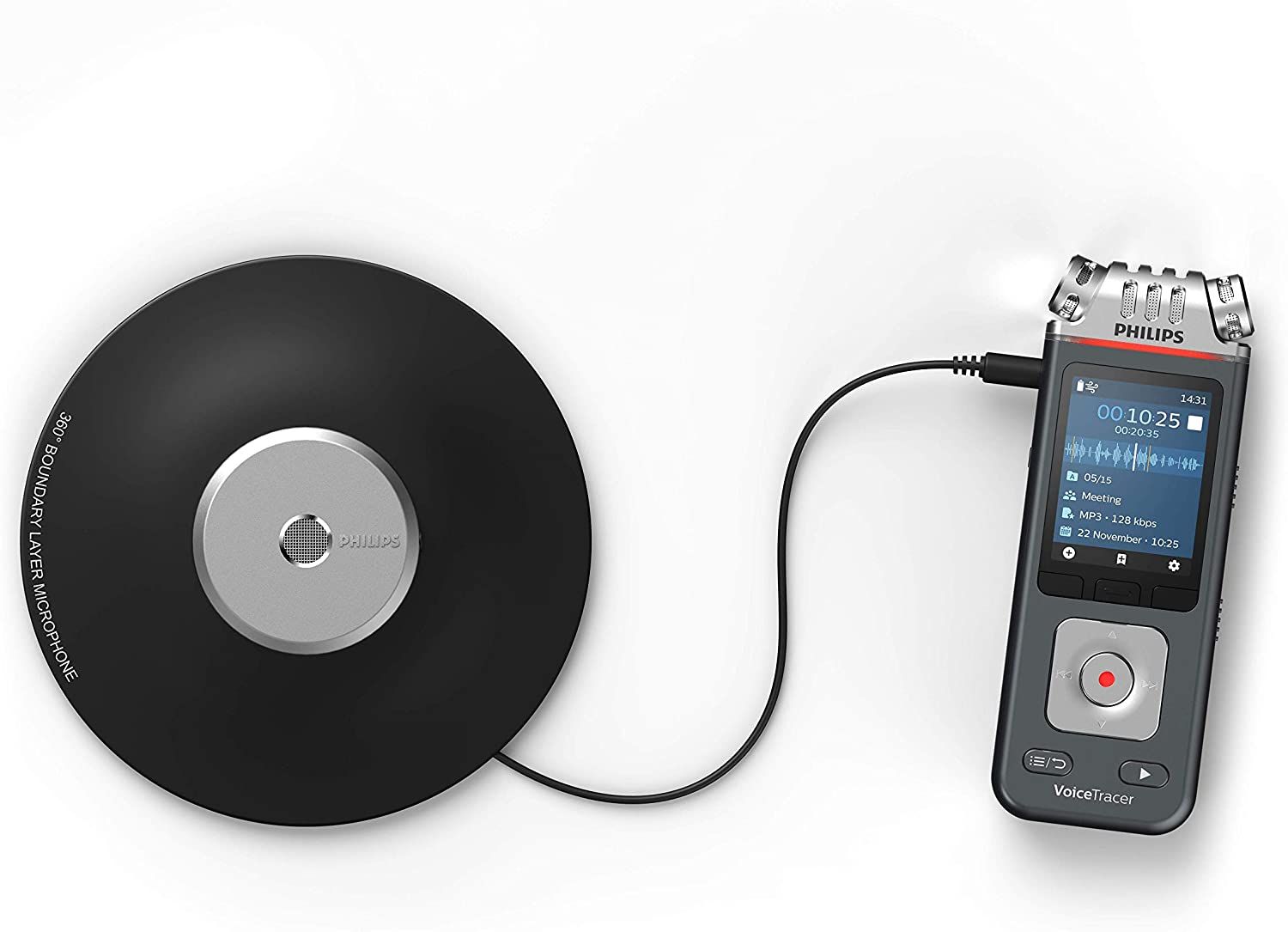 Philips Digital Dictaphone with 8GB Internal Memory and Surface Microphone, Grey Black