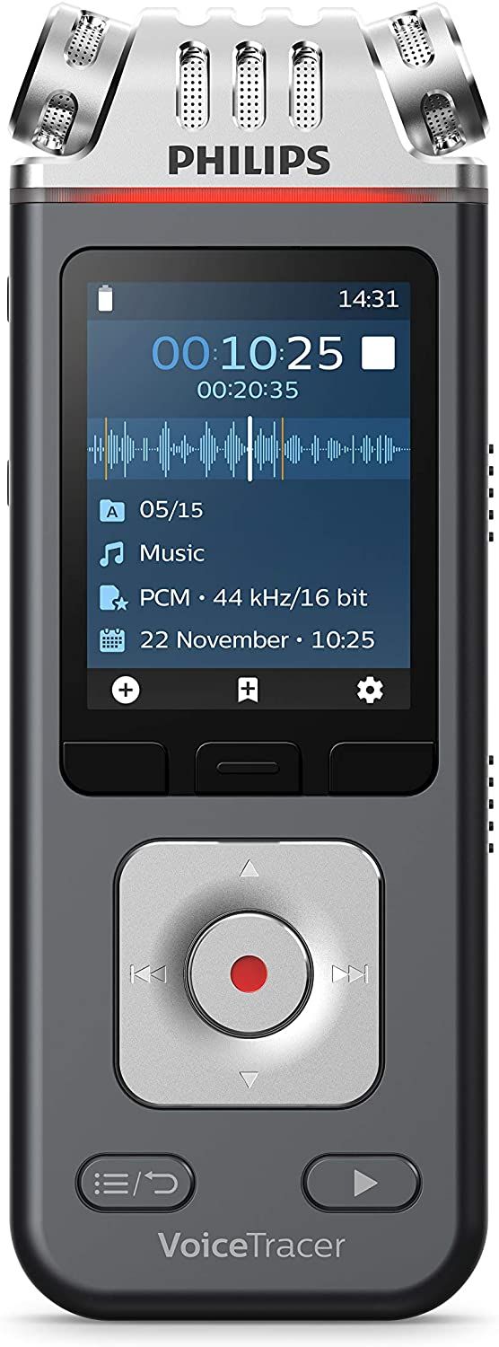 Philips Digital Dictaphone with Video Shooting Kit, 3 High-Fidelity Microphones - Black/Gray