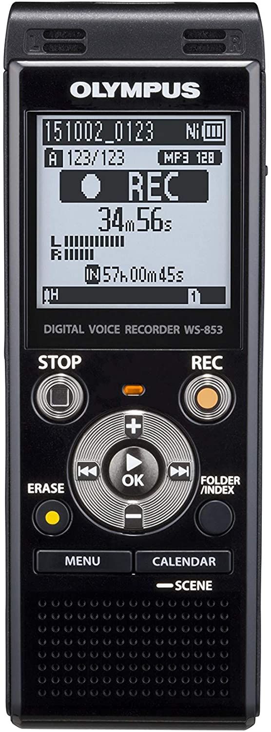Enregistreur vocal numérique Olympus WS-853 de haute qualité avec microphones stéréo intégrés (noir)