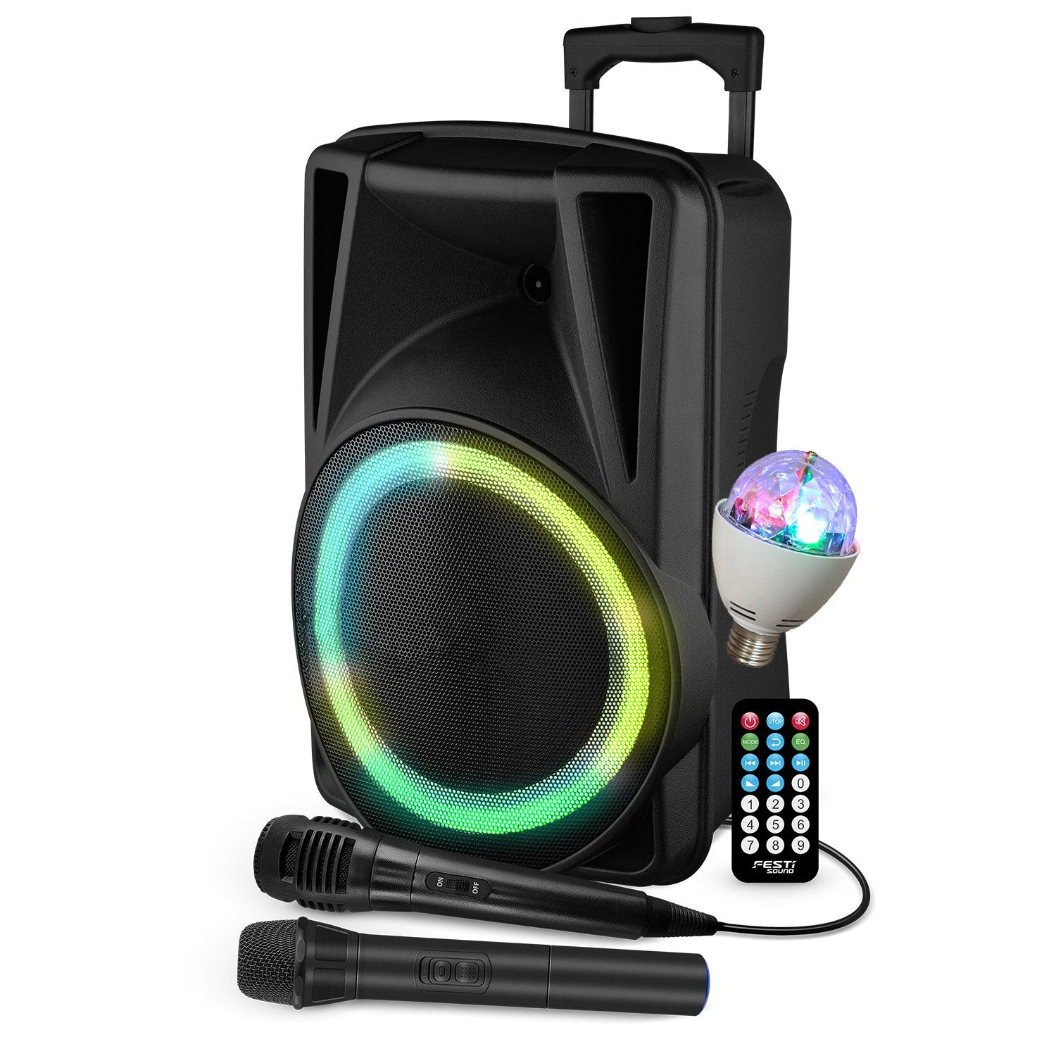 Altavoces activos FestiSound FESTI12 de Evidence Acoustics - 12" 31CM - 600W - Batería - LED RING - USB SD Bluetooth TWS - 2 micros