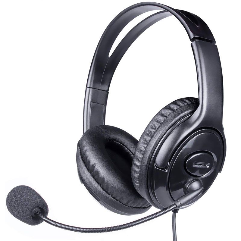 WE Wired Headset with Rotating Microphone, Adjustable Strap, 3.5mm Jack + USB Adapter - Black