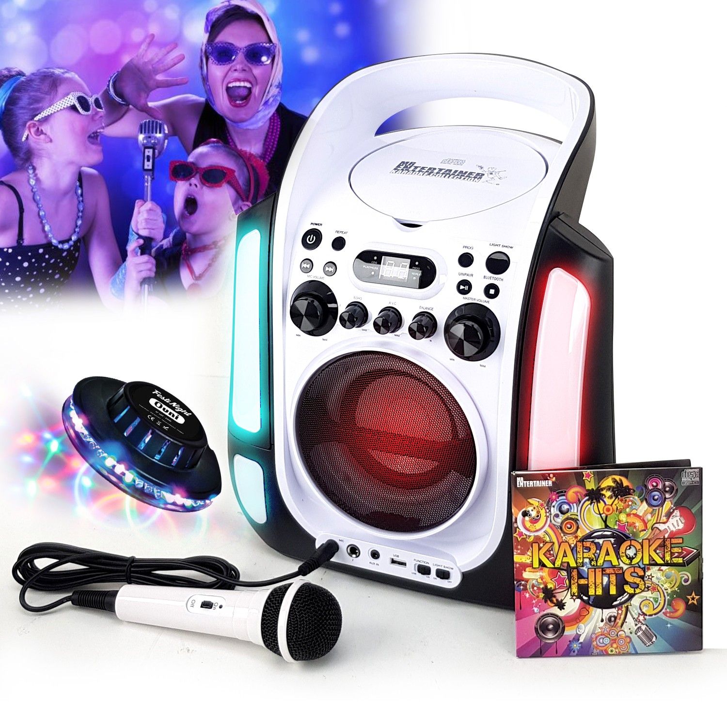 Ibiza Kids Karaoke Speaker with LED Lights - Bluetooth & USB - 12-Hour Battery Life