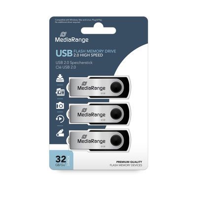 MediaRange 32GB USB 2.0 Flash Drive (Pack of 3)