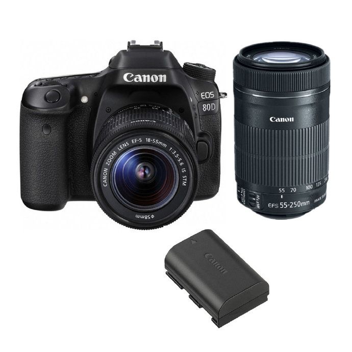 Canon EOS 80D EF-S Kit with Lenses and Battery