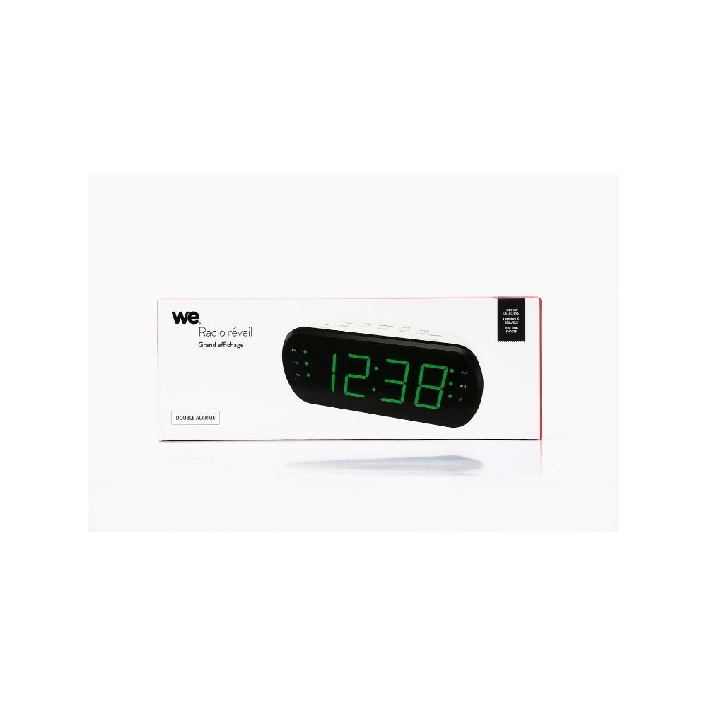WE FM Radio Alarm Clock, Dual Alarm, Green LED, 1 USB Port for Charging, White