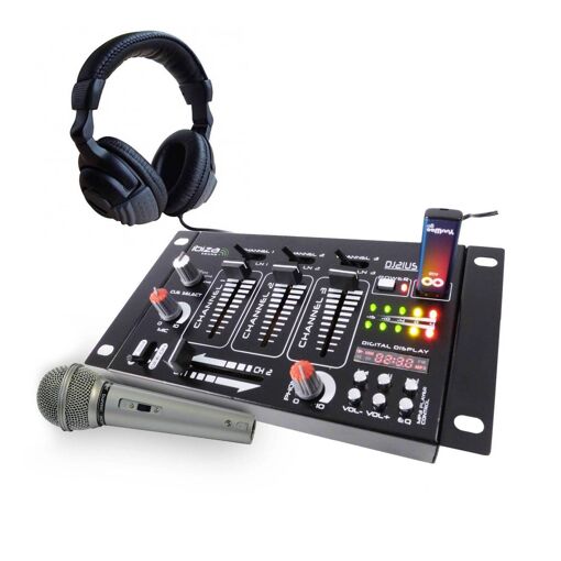 Console de mixage - Son Ibiza - 4 voies 7 entrées USB - Casque - Microphone (Argent)