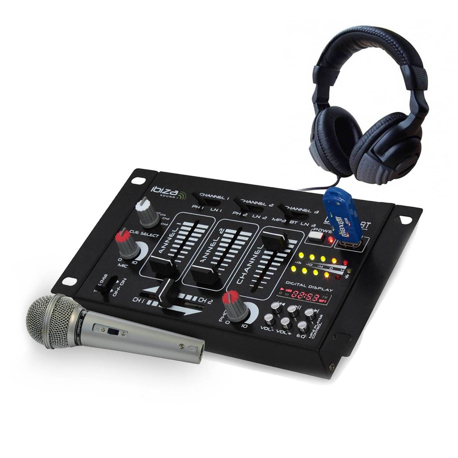 Ibiza Sound 4-Way Mixing Table with USB/Bluetooth - Headphones and Microphone