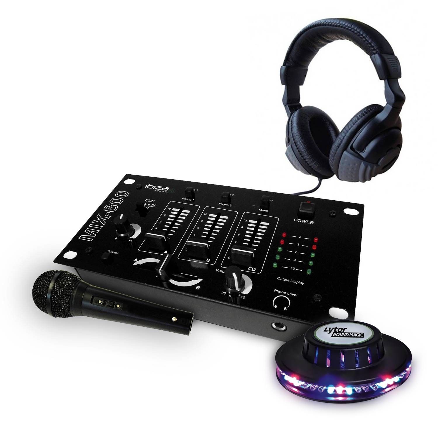 DJ Mixing Table - Ibiza Sound - Headphones - Black Microphone - UFO Light Effect Kit