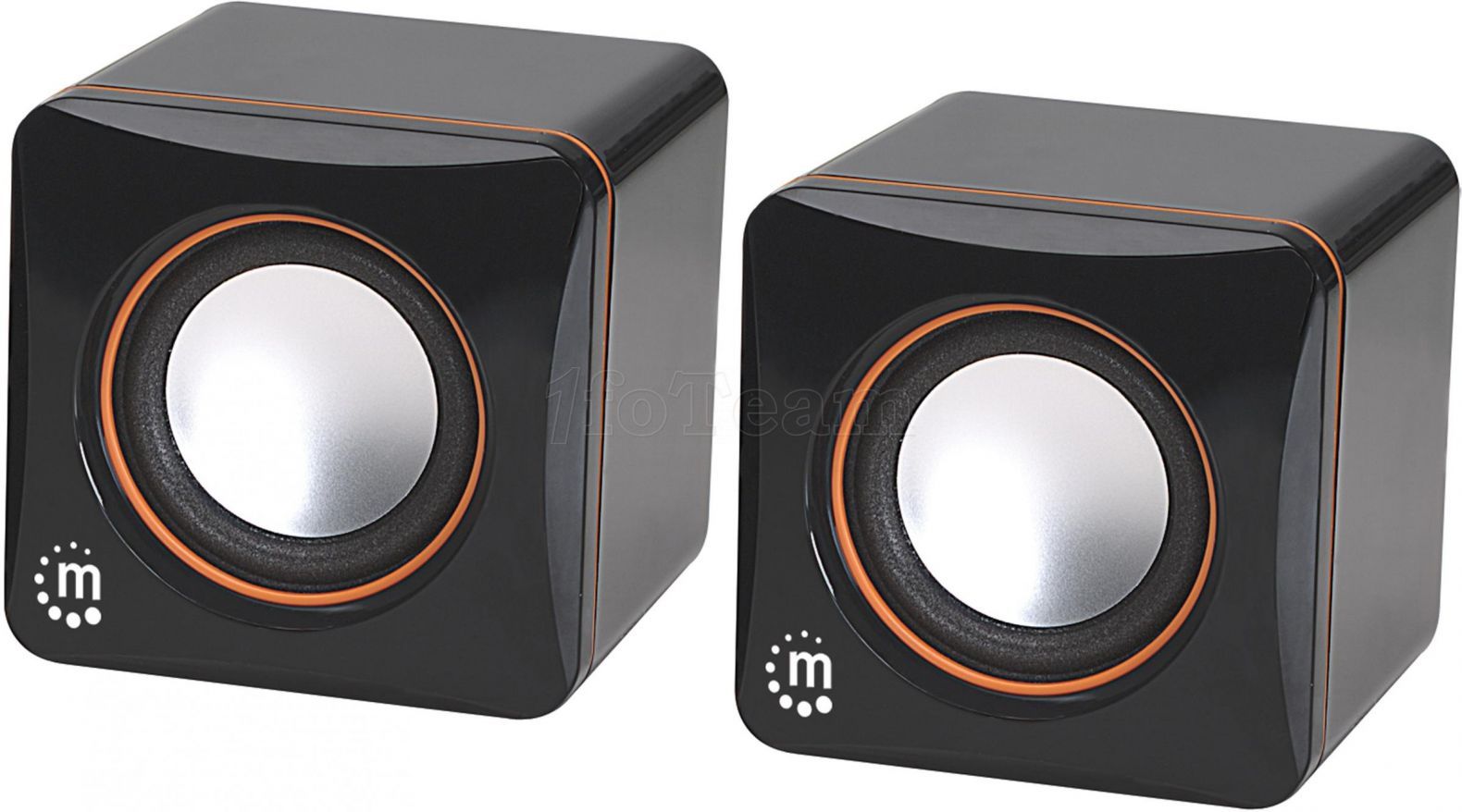 Manhattan 2600 Series Speaker System, Small Size, Big Sound, Two Speakers, Stereo, USB power, Output: 2x 3W, 3.5mm plug for sound, In-Line volume control, Cable 0.9m, Black, Three Year Warranty, Box - Haut-parleurs - pour PC - 3 watt - noir