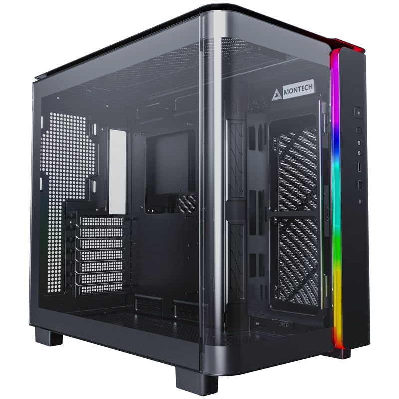Caja de PC Montech King 95 RGB de torre media, ATX con paneles de vidrio - Negro