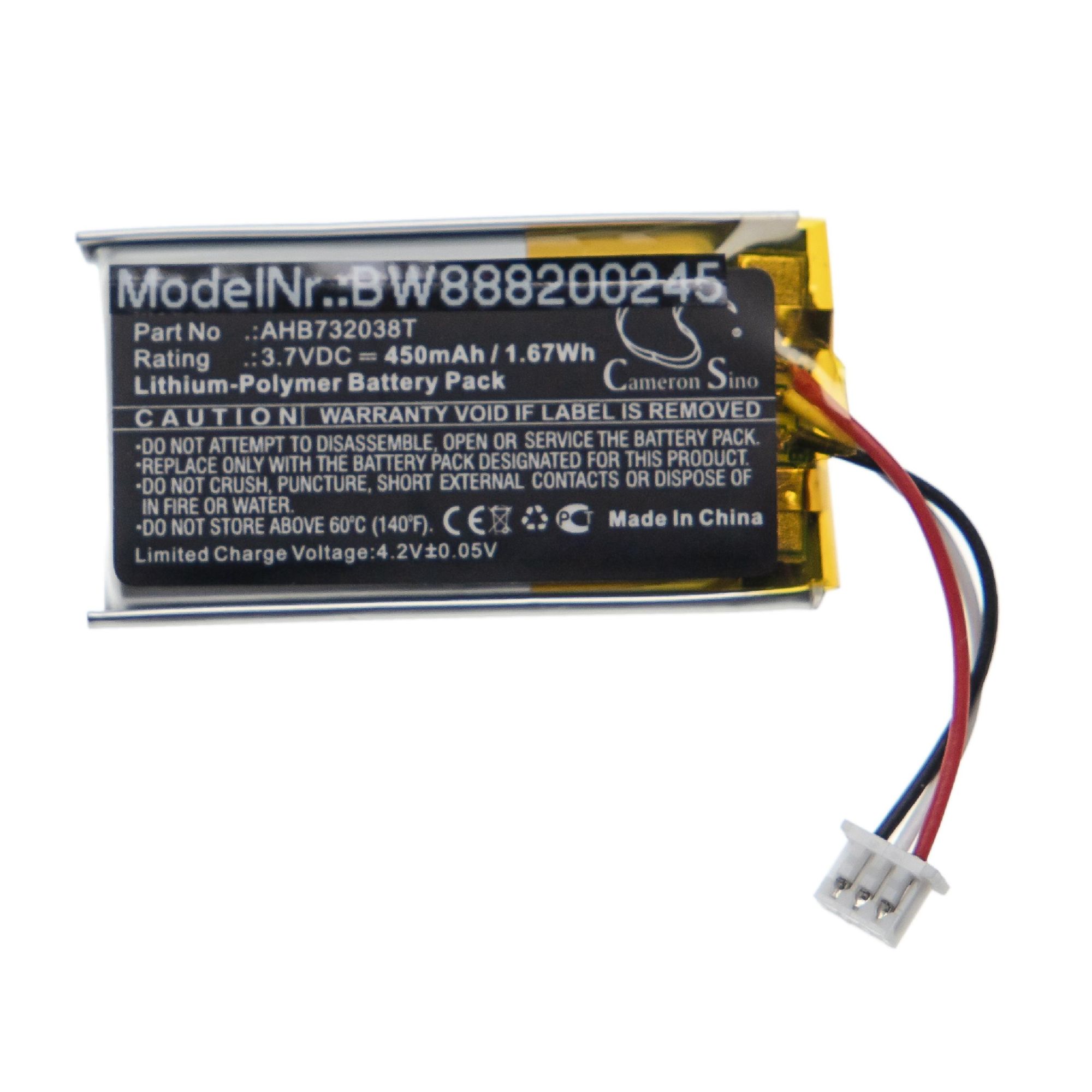 vhbw Lithium-Polymer Battery for Sennheiser Impact 5033, 5034, 5035, 5036 Headphones (450mAh, 3.7V)