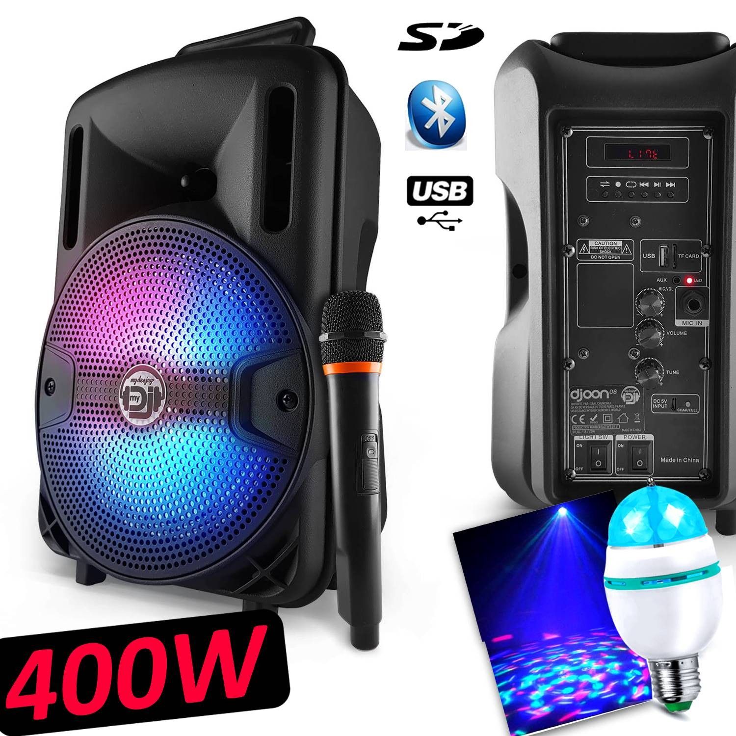 Mydj Mobile Karaoke Party Speaker with RGB LED and Built-in Battery