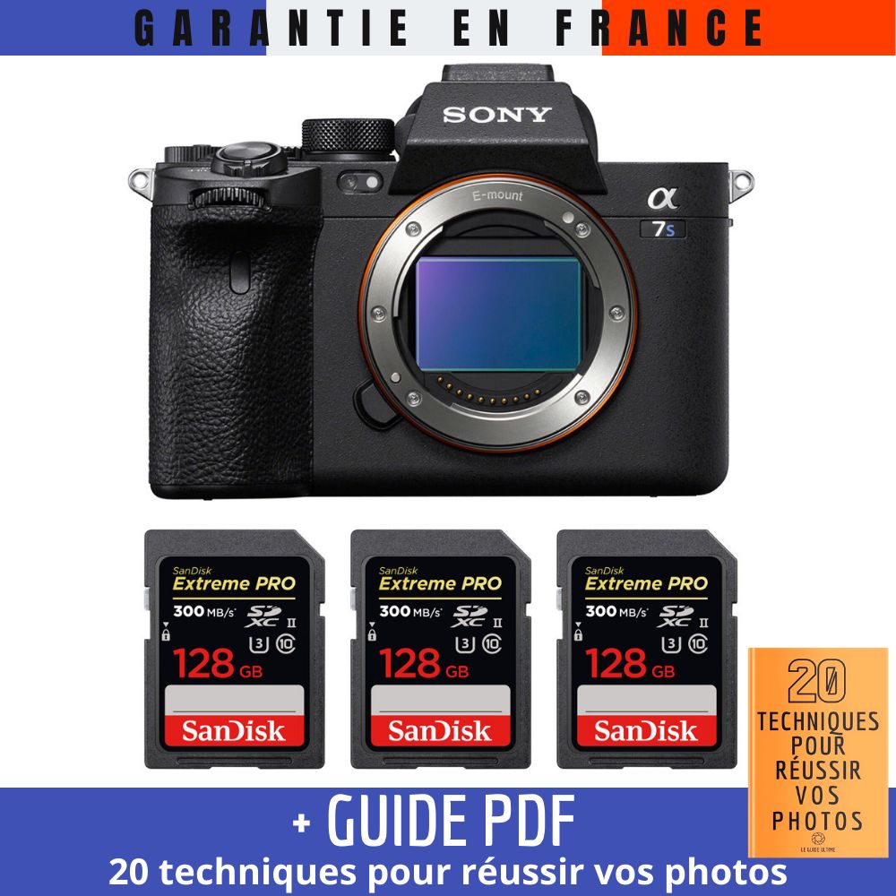 Sony A7S III Nu + 3 SanDisk 128GB Extreme PRO UHS-II SDXC 300MB/s + Guide PDF '20 TECHNIQUES POUR RÉUSSIR VOS PHOTOS