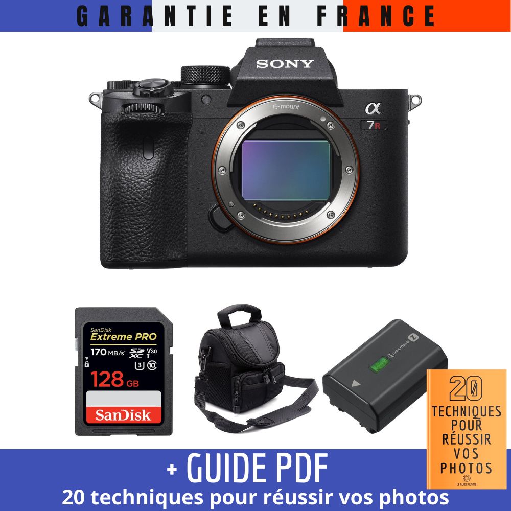 Sony A7R IV Nu + SanDisk 128GB UHS-I 170MB/s + Sony NP-FZ100 + Bag + Guide (20 TECHNIQUES POUR RÉUSSIR VOS PHOTOS)