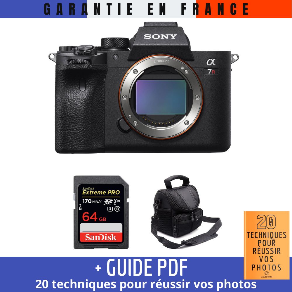 Sony A7R IV Nu + Carte SanDisk 64Go Extreme PRO UHS-I SDXC 170 Mo/s + Sac + Guide : '20 Techniques pour Réussir Vos Photos