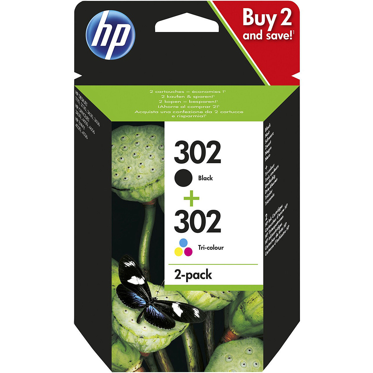 HP 302 Pack combo de 2 (X4D37AE) - Noir/3 couleurs