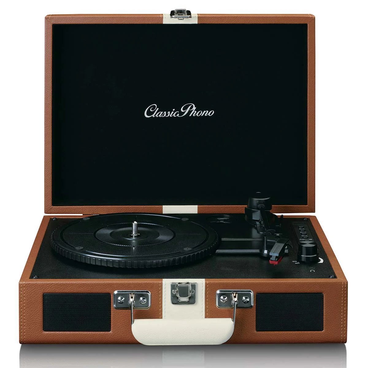 Lenco Classic Phono TT-120BNWH - Vinyl Platine with Bluetooth, Built-in Speakers and Rechargeable Battery - Brown/White
