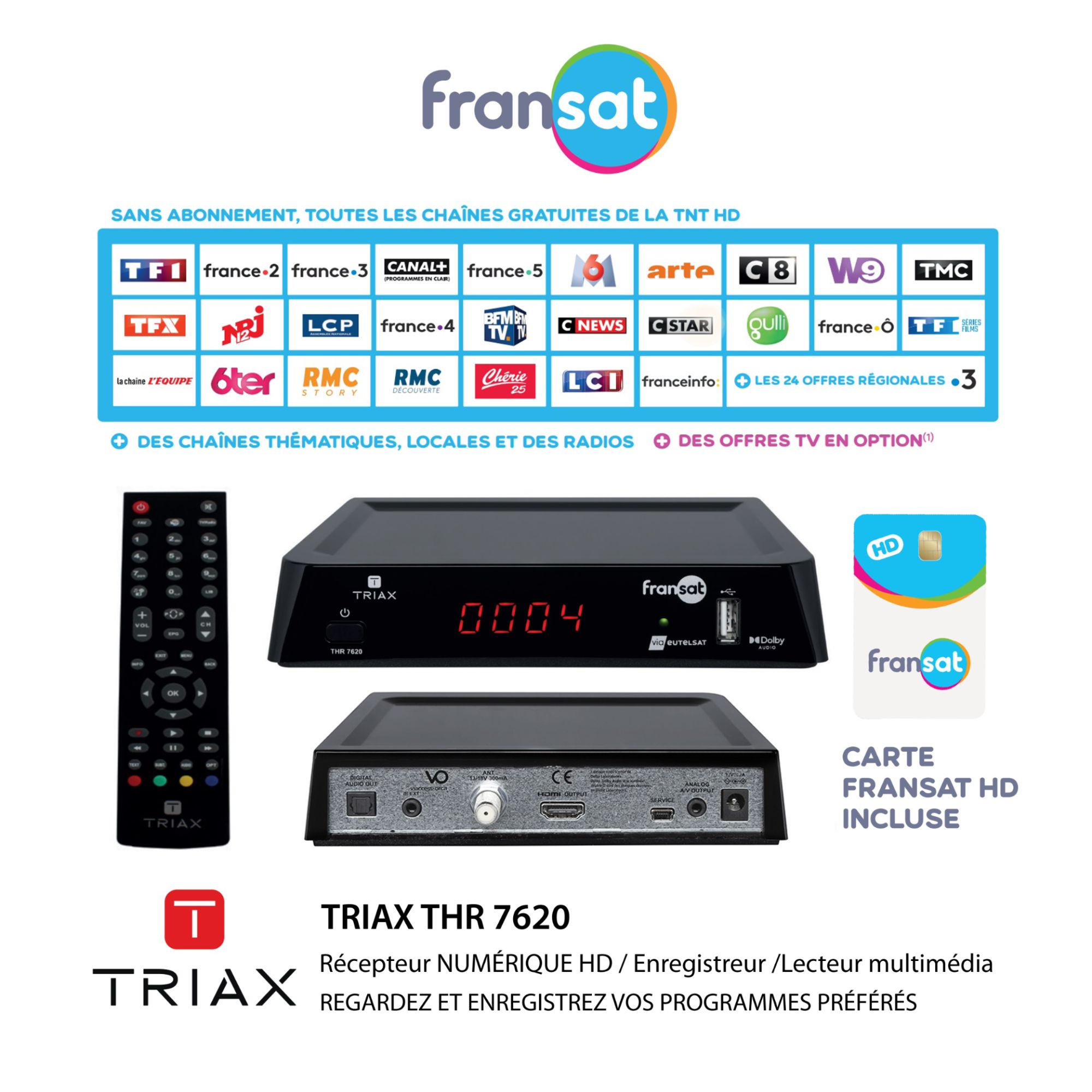 HDME Digital Satellite Receiver TRIAX THR 7620 - HD FRANSAT Card Included