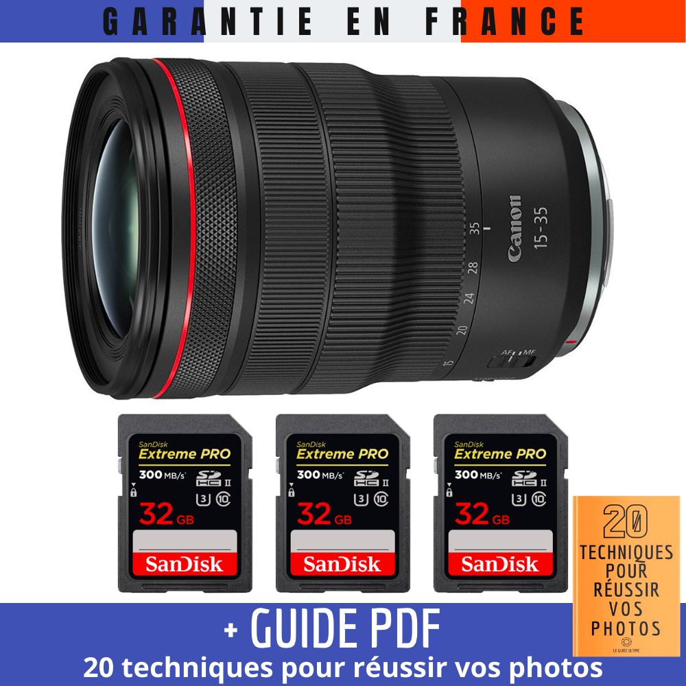 Canon RF 15-35mm f/2.8L IS USM Lens + 3 SanDisk 32GB UHS-II 300MB/s Cards + '20 Techniques for Succeeding in Your Photos' Guide