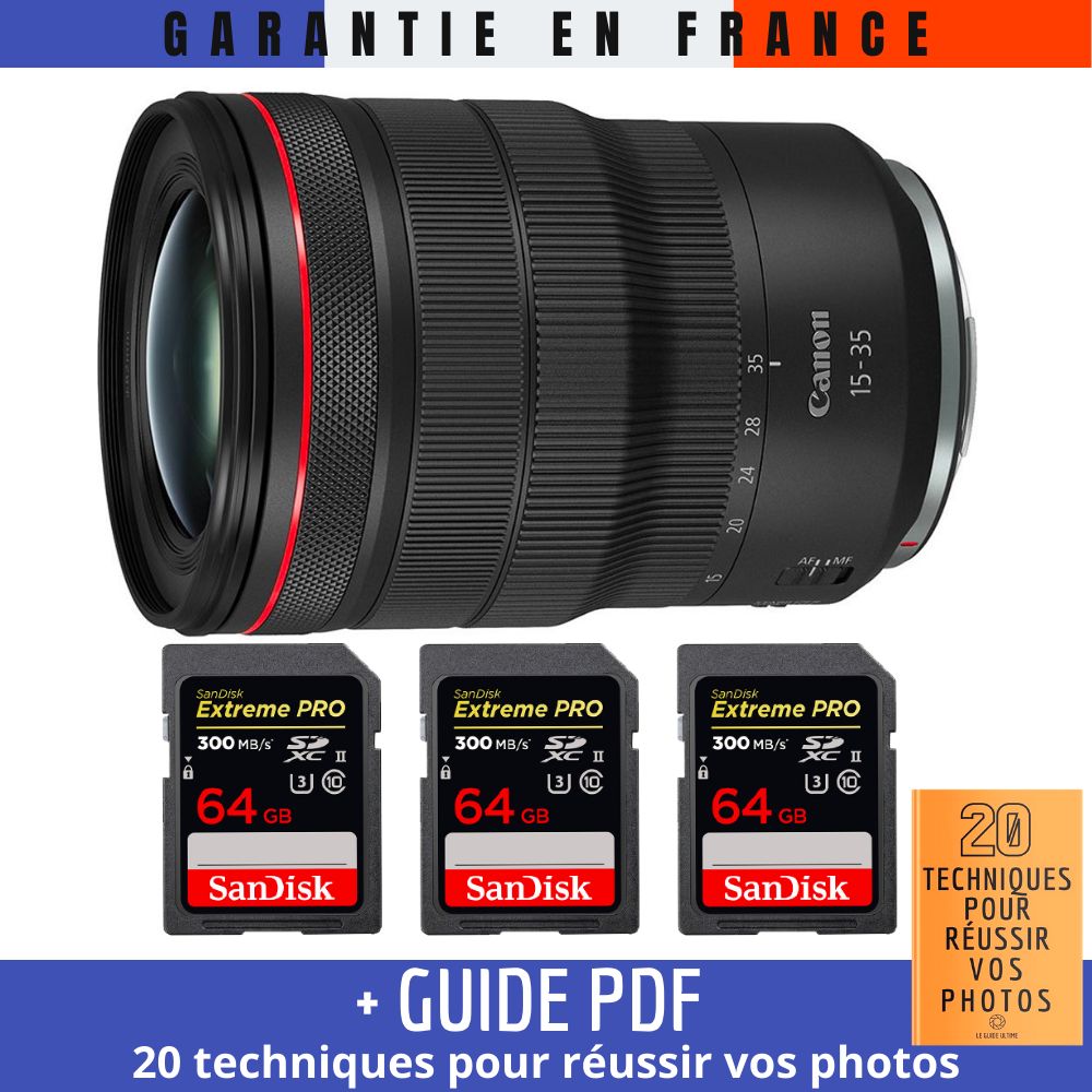 Canon RF 15-35mm f/2.8L IS USM Lens + 3 SanDisk 64GB UHS-II Cards + '20 Techniques for Succeeding in Photography' Guide